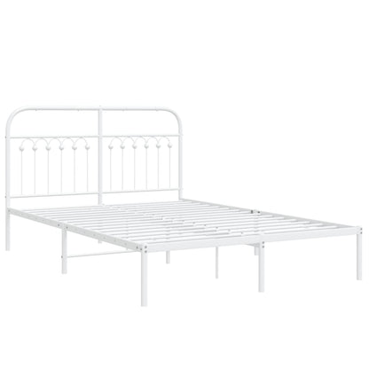 White Metal Bed Frame with Headboard - 140x200cm, No Mattress Included