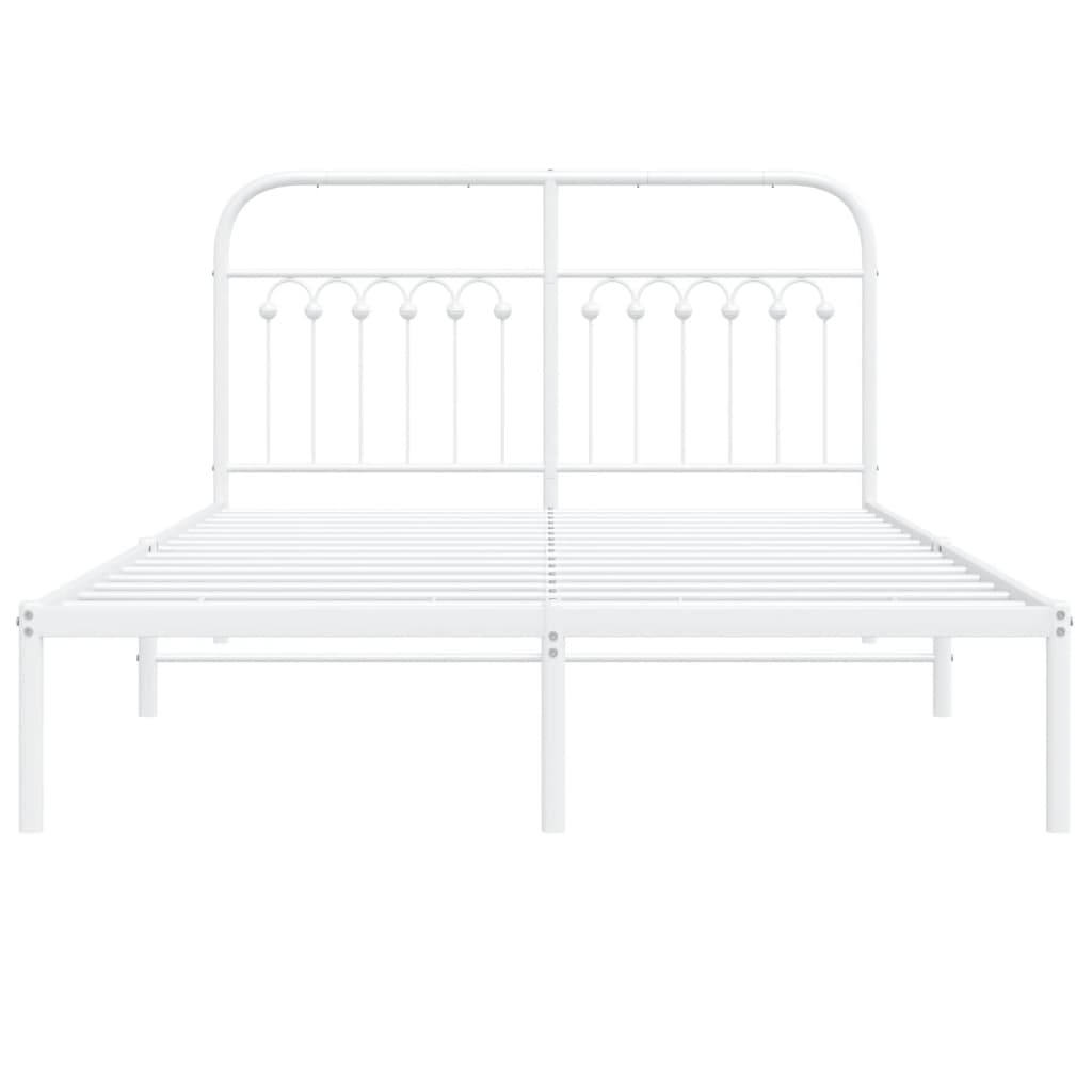 White Metal Bed Frame with Headboard - 140x200cm, No Mattress Included