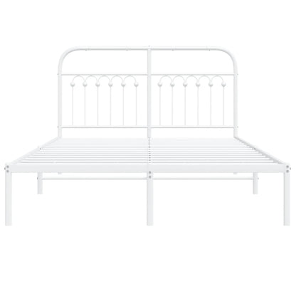 White Metal Bed Frame with Headboard - 140x200cm, No Mattress Included