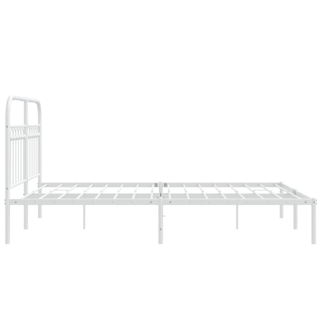 White Metal Bed Frame with Headboard - 140x200cm, No Mattress Included