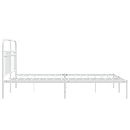 White Metal Bed Frame with Headboard - 140x200cm, No Mattress Included