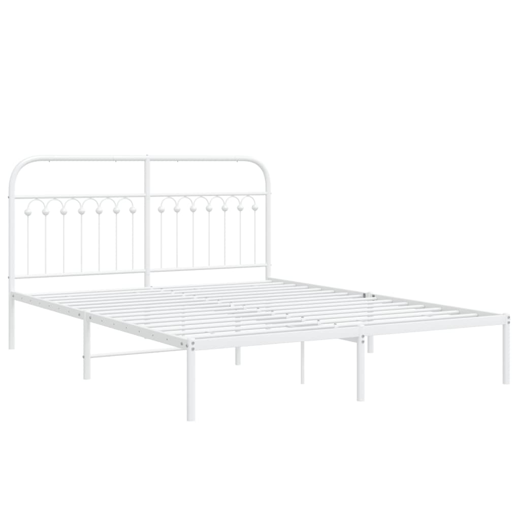 White Metal Bed Frame with Headboard - 150x200cm, No Mattress