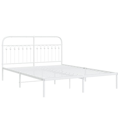 White Metal Bed Frame with Headboard - 150x200cm, No Mattress