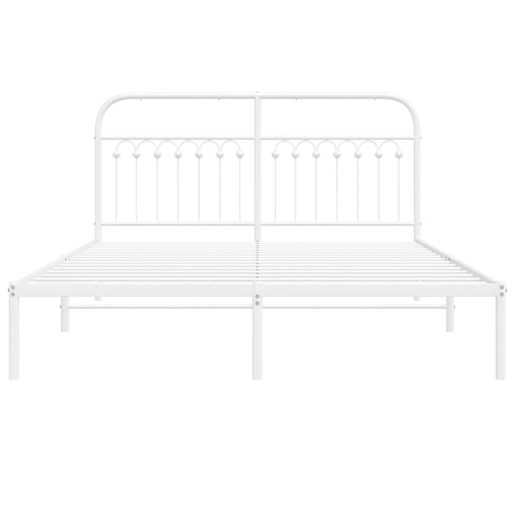 White Metal Bed Frame with Headboard - 150x200cm, No Mattress