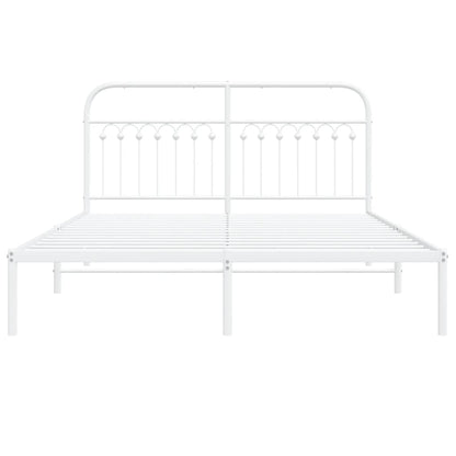 White Metal Bed Frame with Headboard - 150x200cm, No Mattress
