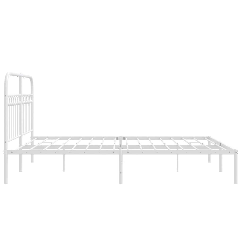 White Metal Bed Frame with Headboard - 150x200cm, No Mattress