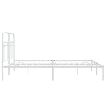 White Metal Bed Frame with Headboard - 150x200cm, No Mattress