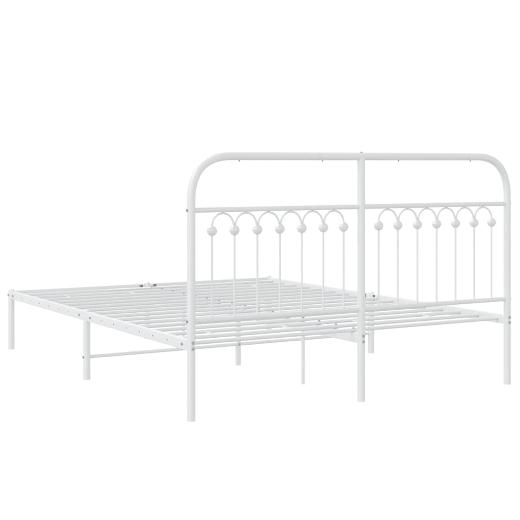 White Metal Bed Frame with Headboard - 150x200cm, No Mattress