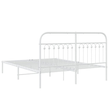 White Metal Bed Frame with Headboard - 150x200cm, No Mattress