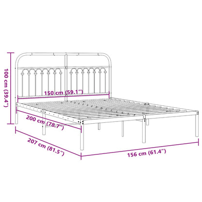 White Metal Bed Frame with Headboard - 150x200cm, No Mattress
