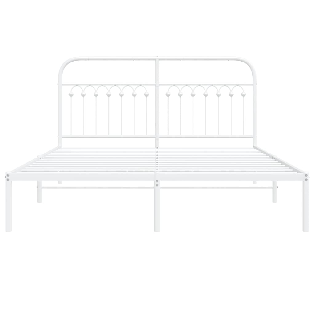 White Metal Bed Frame with Headboard, 160x200cm - No Mattress
