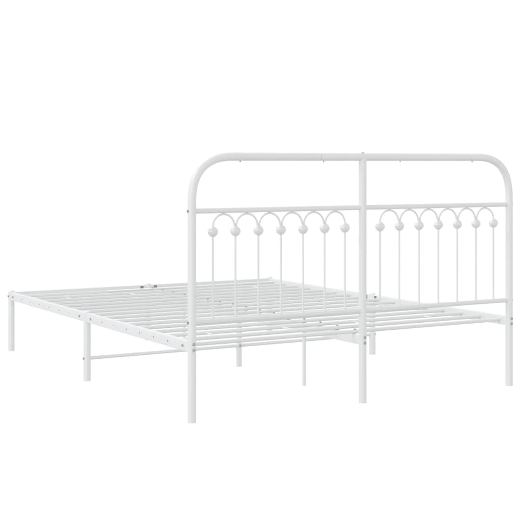 White Metal Bed Frame with Headboard, 160x200cm - No Mattress