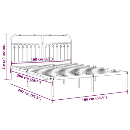 White Metal Bed Frame with Headboard, 160x200cm - No Mattress
