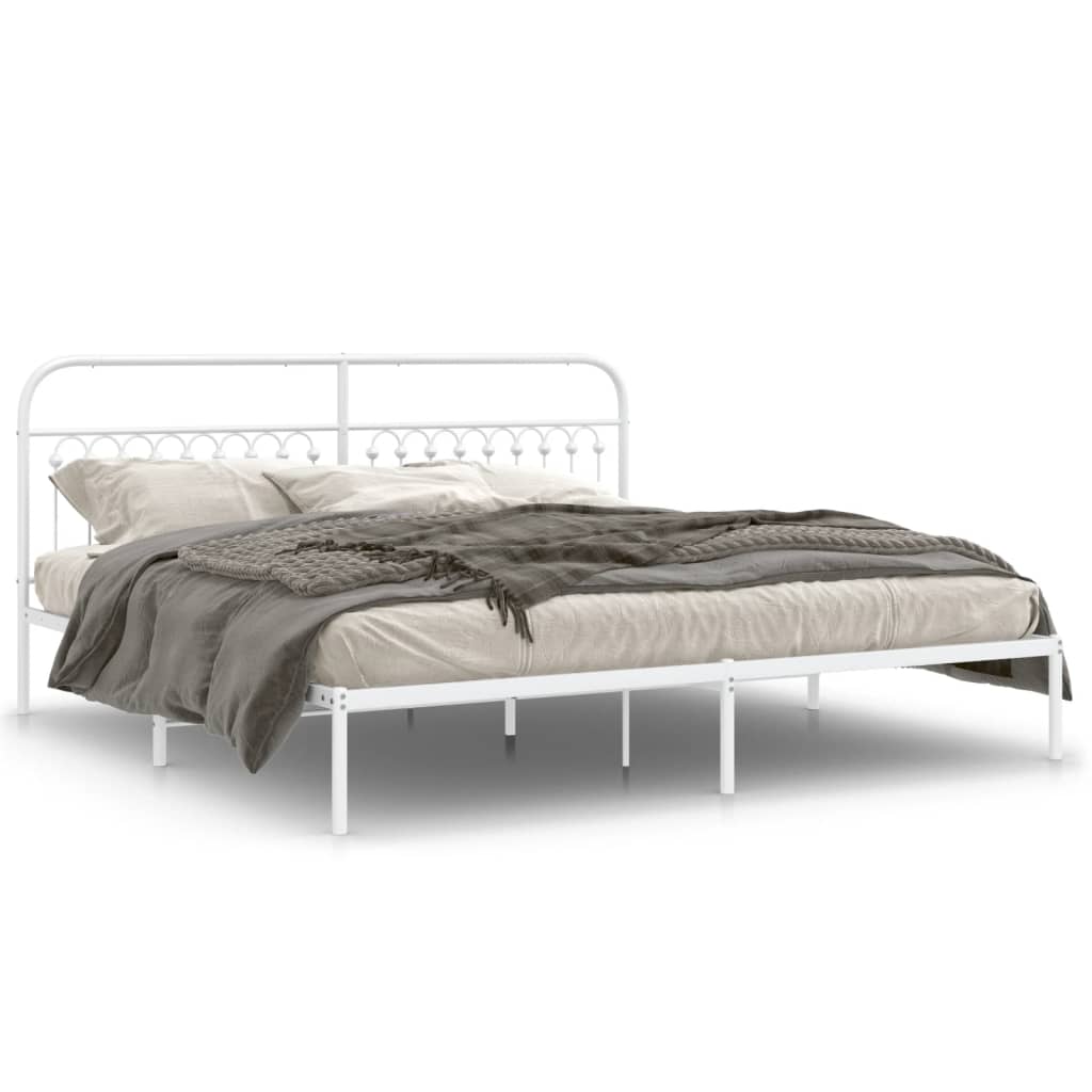 Stylish White Metal Bed Frame with Headboard 193x203cm