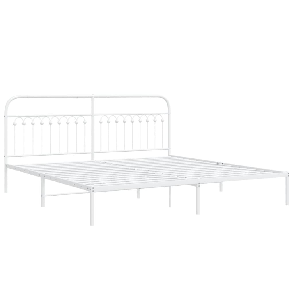 Stylish White Metal Bed Frame with Headboard 193x203cm