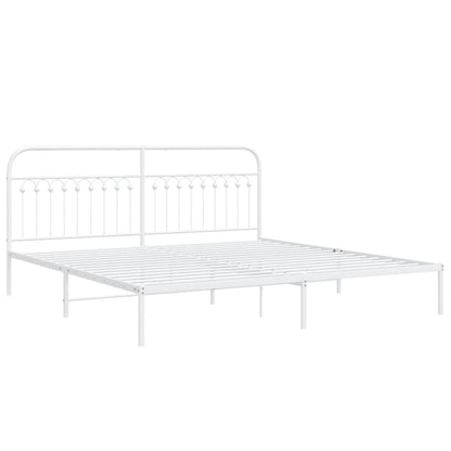 Stylish White Metal Bed Frame with Headboard 193x203cm