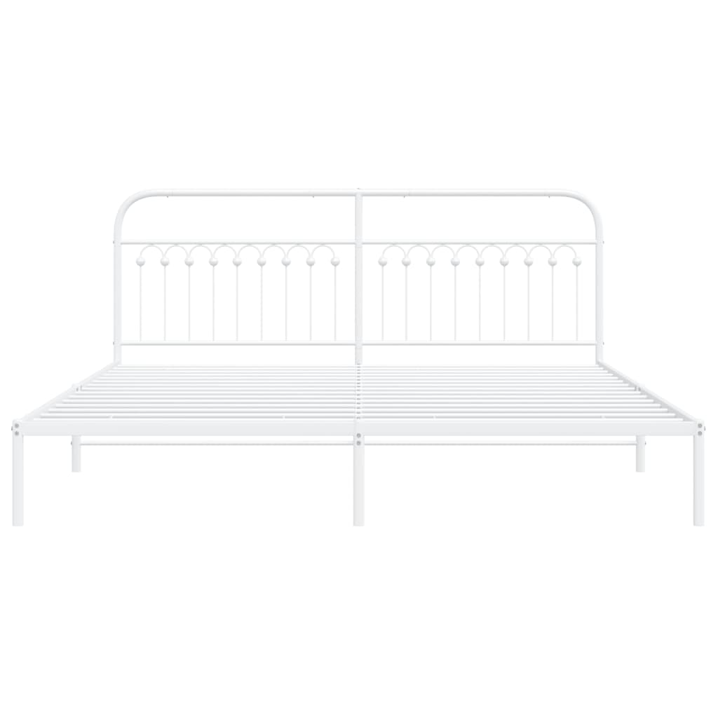 Stylish White Metal Bed Frame with Headboard 193x203cm