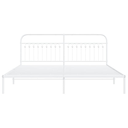 Stylish White Metal Bed Frame with Headboard 193x203cm