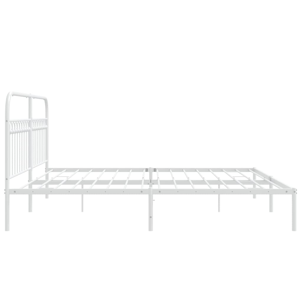 Stylish White Metal Bed Frame with Headboard 193x203cm