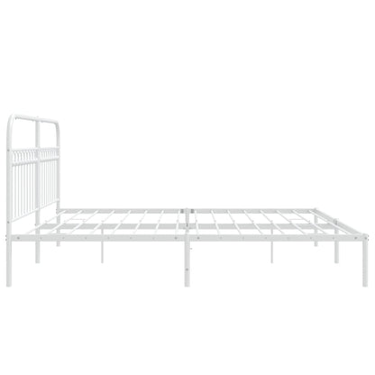 Stylish White Metal Bed Frame with Headboard 193x203cm