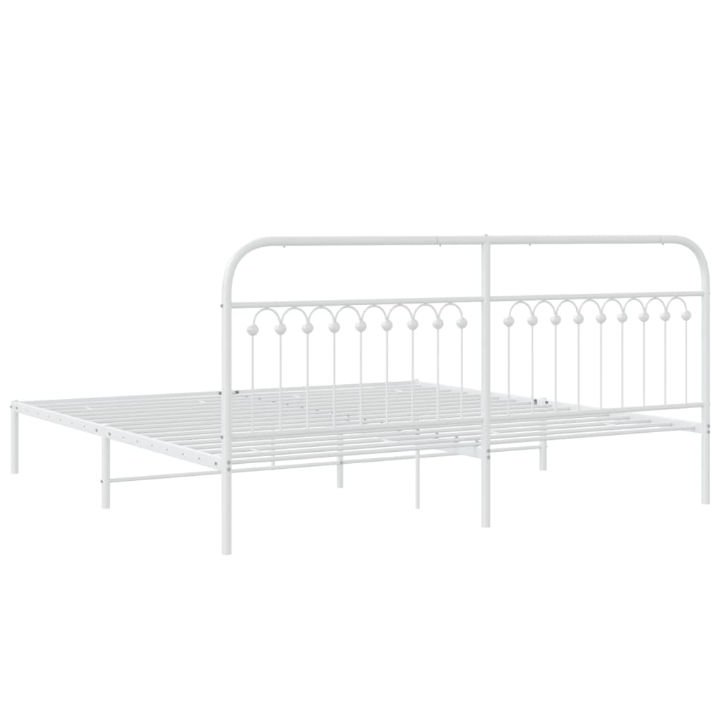Stylish White Metal Bed Frame with Headboard 193x203cm
