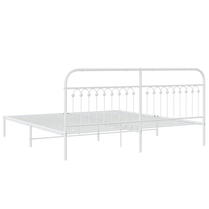 Stylish White Metal Bed Frame with Headboard 193x203cm