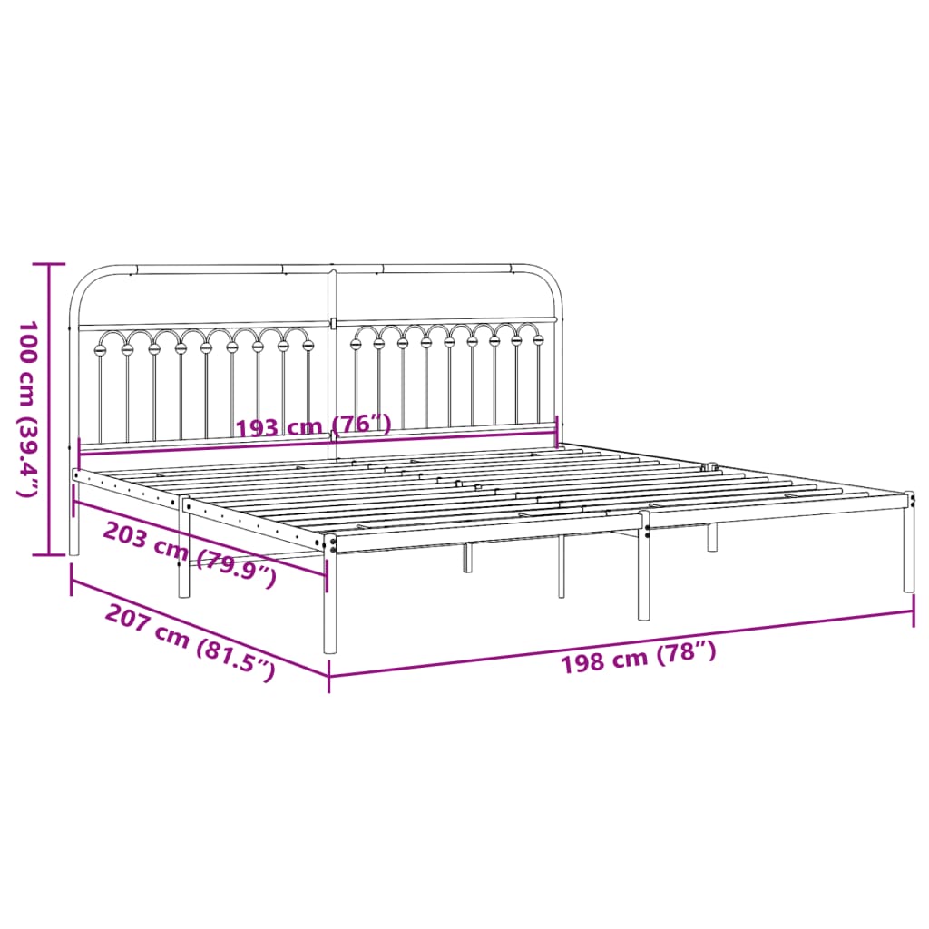 Stylish White Metal Bed Frame with Headboard 193x203cm