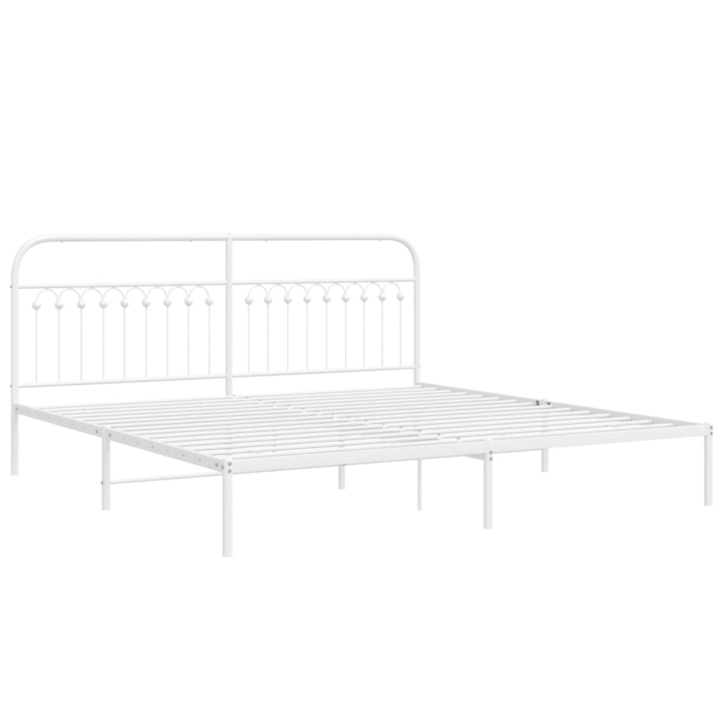 White Metal Bed Frame with Headboard 200x200cm - Mattress Not Included