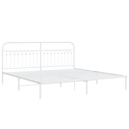 White Metal Bed Frame with Headboard 200x200cm - Mattress Not Included
