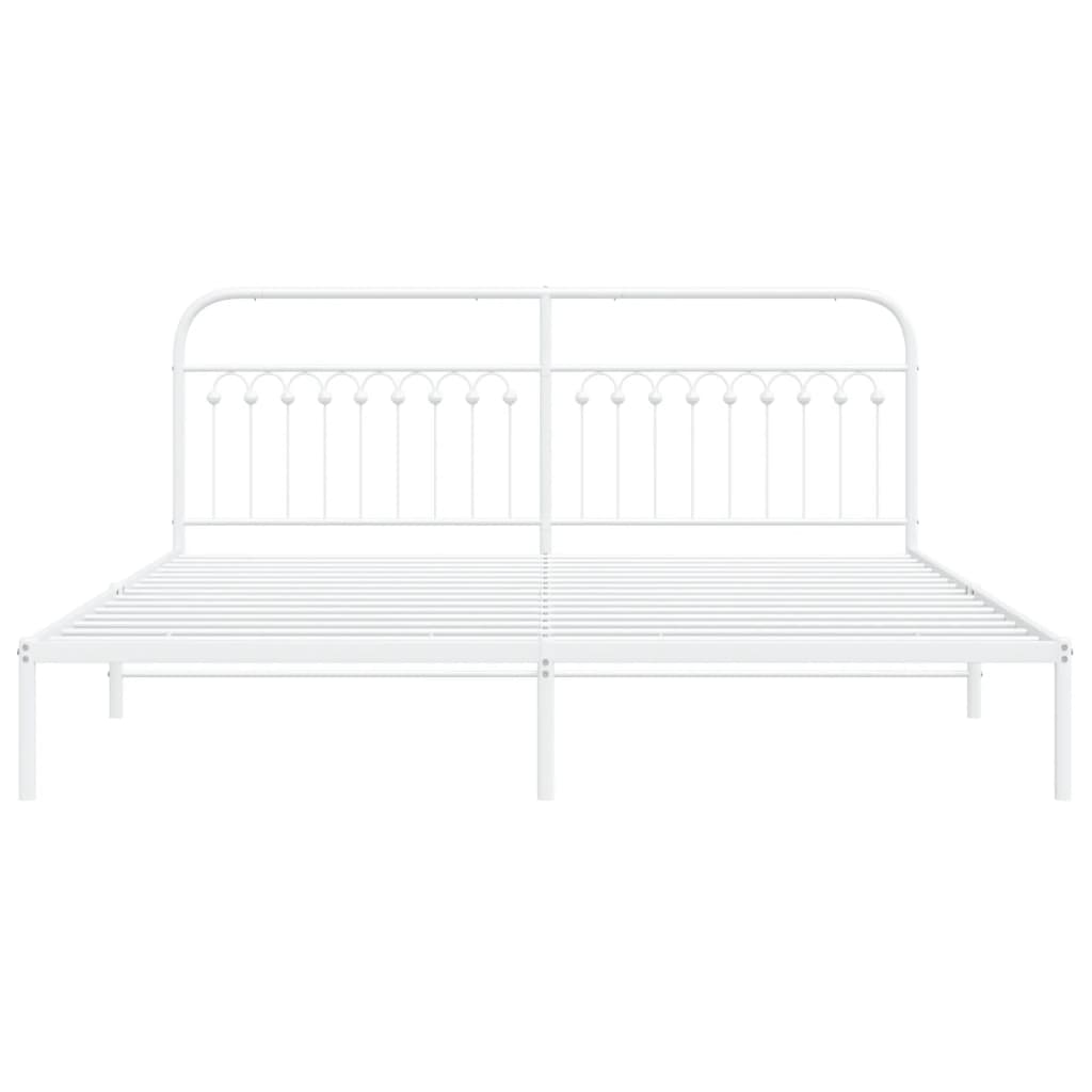 White Metal Bed Frame with Headboard 200x200cm - Mattress Not Included