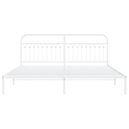 White Metal Bed Frame with Headboard 200x200cm - Mattress Not Included