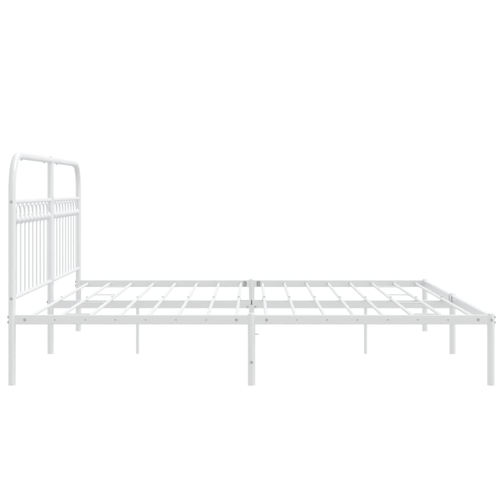White Metal Bed Frame with Headboard 200x200cm - Mattress Not Included
