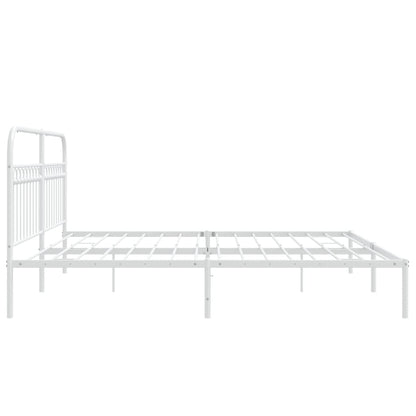 White Metal Bed Frame with Headboard 200x200cm - Mattress Not Included