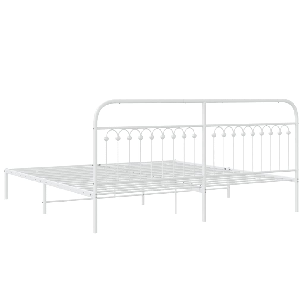 White Metal Bed Frame with Headboard 200x200cm - Mattress Not Included