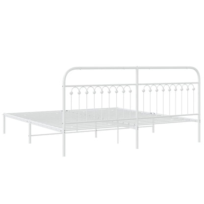 White Metal Bed Frame with Headboard 200x200cm - Mattress Not Included