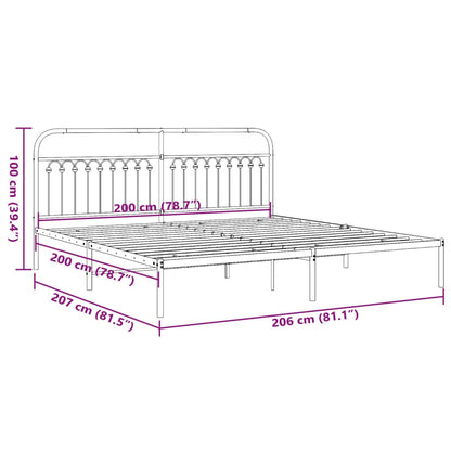 White Metal Bed Frame with Headboard 200x200cm - Mattress Not Included