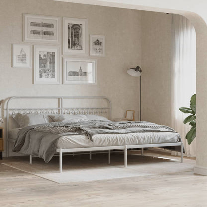 White Metal Bed Frame with Headboard 200x200cm - Mattress Not Included