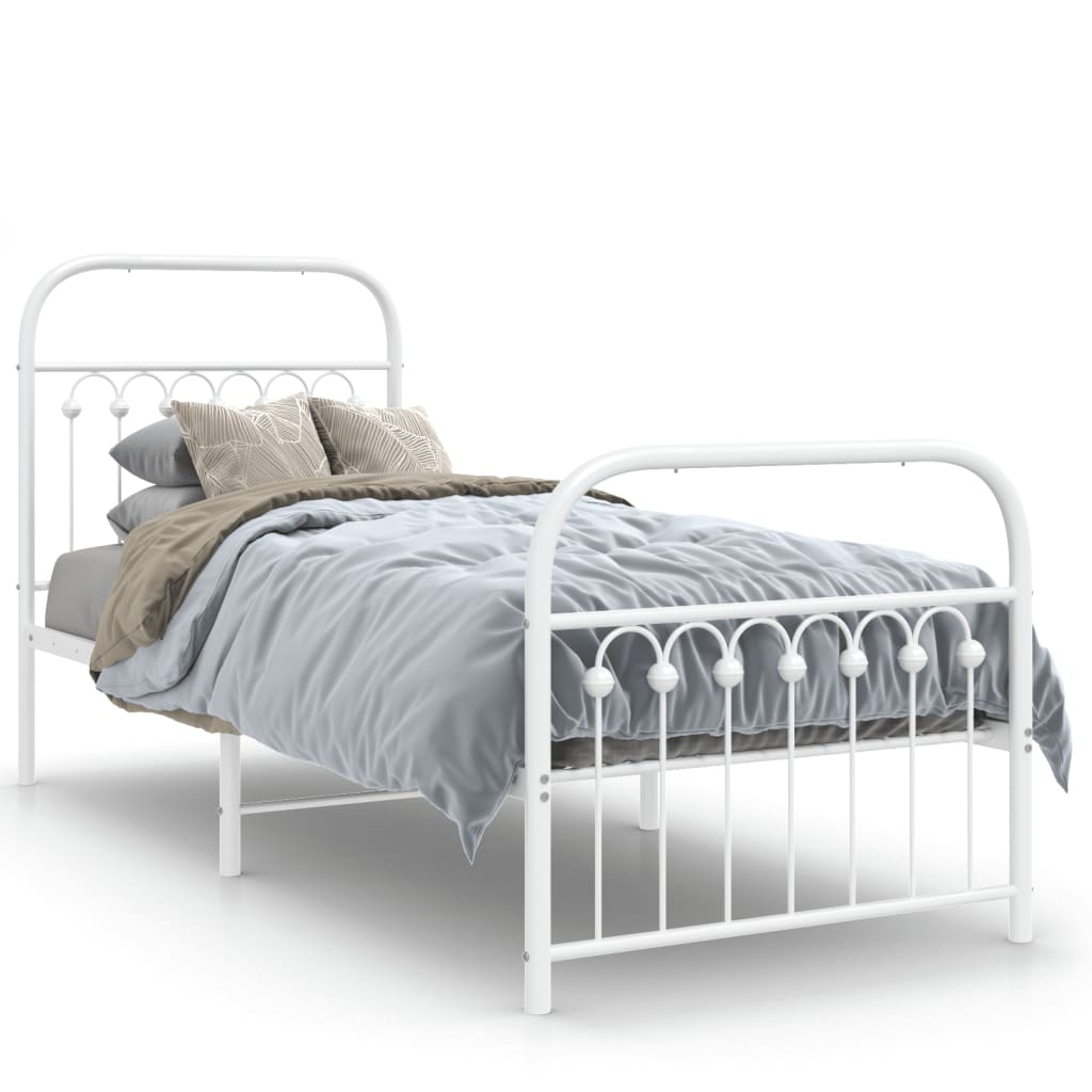 White Metal Bed Frame with Footboard, 75x190cm - No Mattress