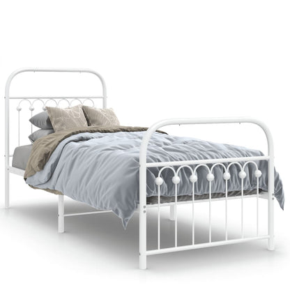 White Metal Bed Frame with Footboard, 75x190cm - No Mattress