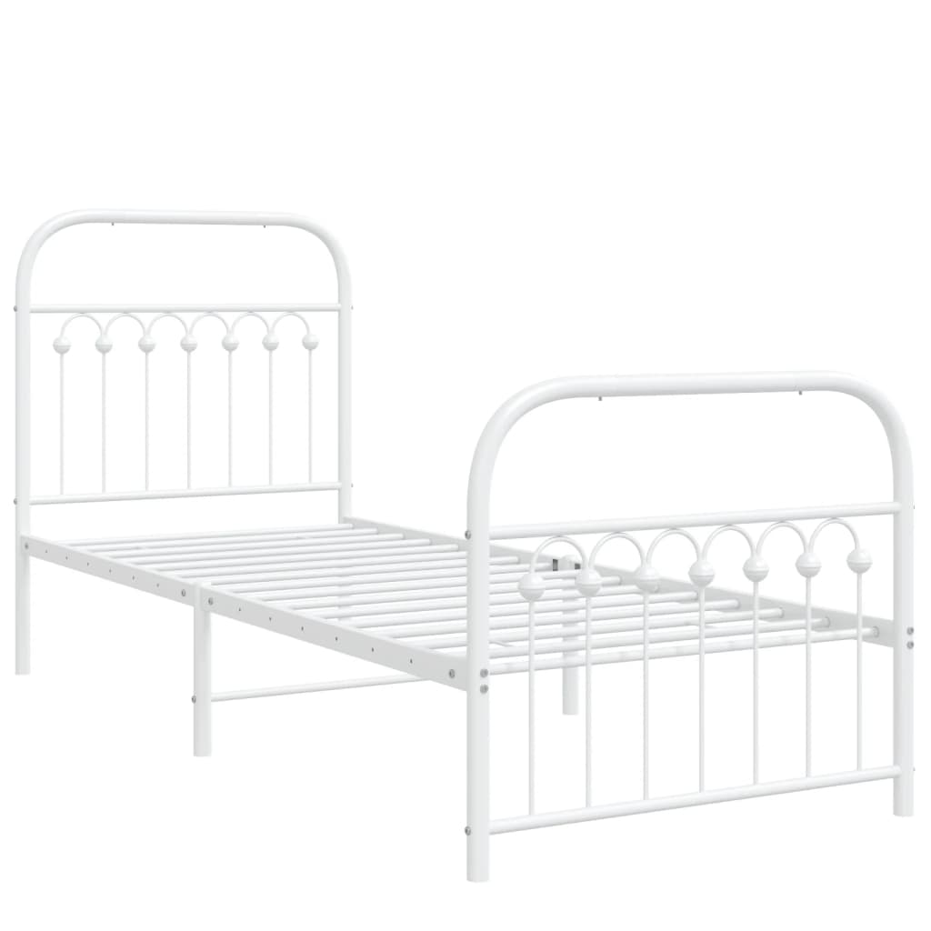 White Metal Bed Frame with Footboard, 75x190cm - No Mattress