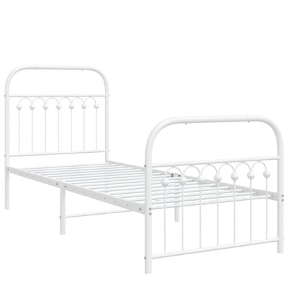 White Metal Bed Frame with Footboard, 75x190cm - No Mattress