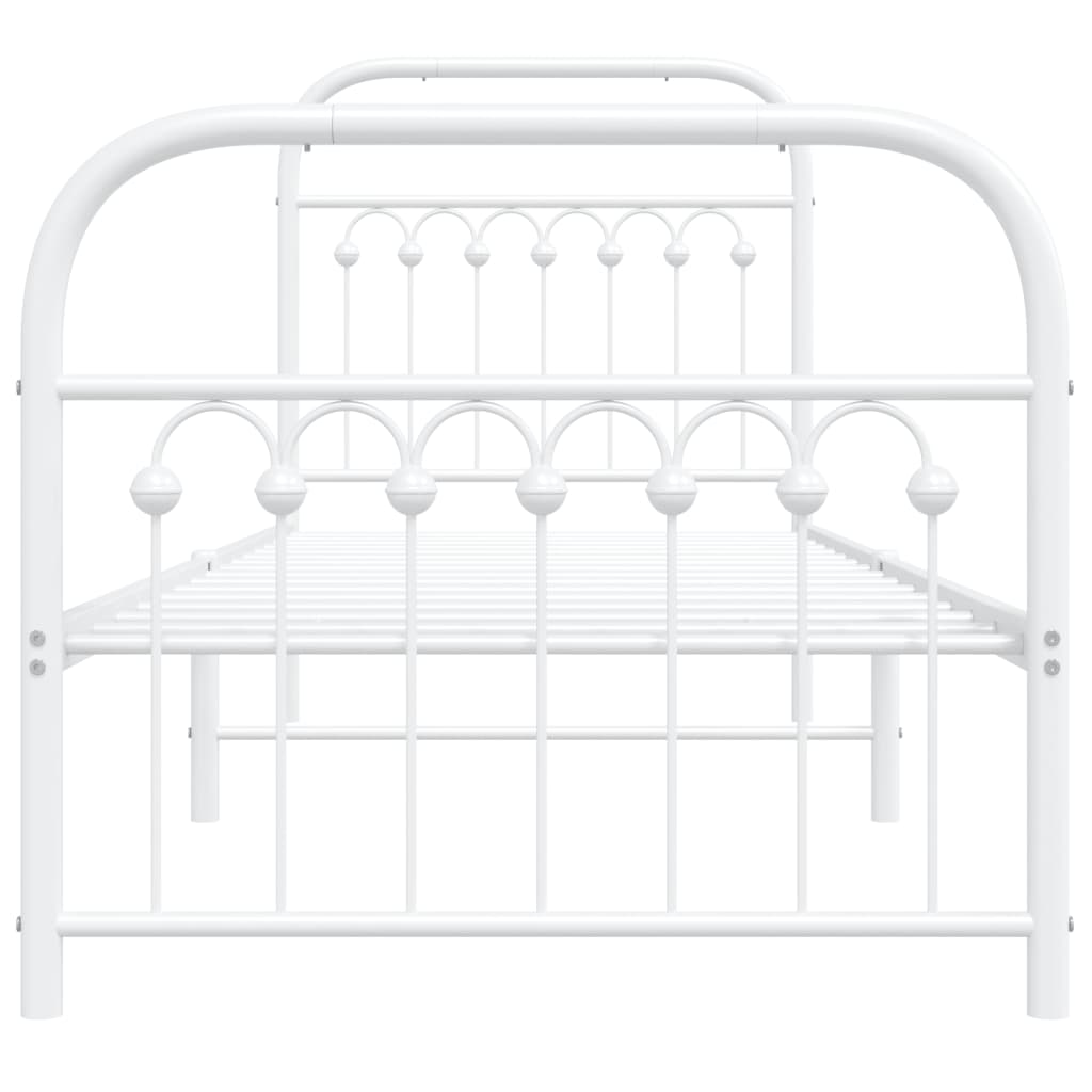 White Metal Bed Frame with Footboard, 75x190cm - No Mattress