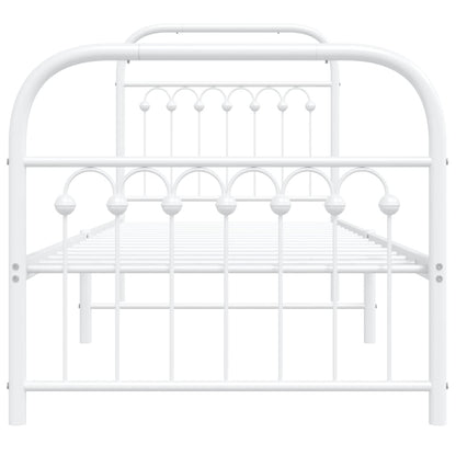 White Metal Bed Frame with Footboard, 75x190cm - No Mattress