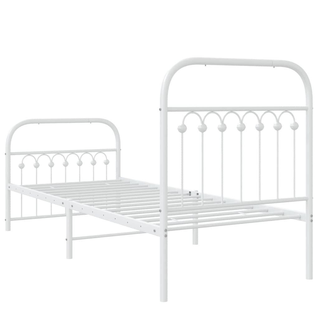White Metal Bed Frame with Footboard, 75x190cm - No Mattress