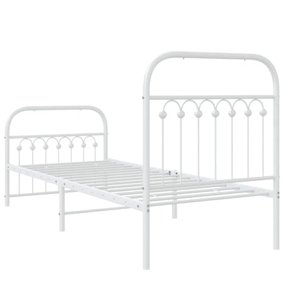 White Metal Bed Frame with Footboard, 75x190cm - No Mattress