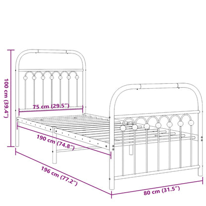 White Metal Bed Frame with Footboard, 75x190cm - No Mattress