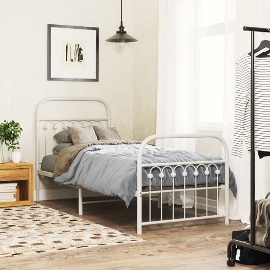 White Metal Bed Frame with Footboard, 75x190cm - No Mattress