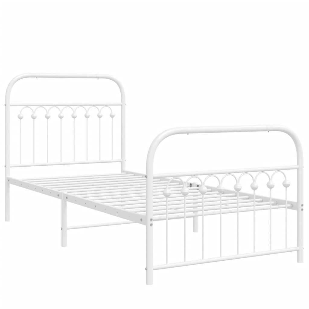 White Metal Bed Frame with Footboard 90x190cm - No Mattress Included