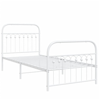 White Metal Bed Frame with Footboard 90x190cm - No Mattress Included