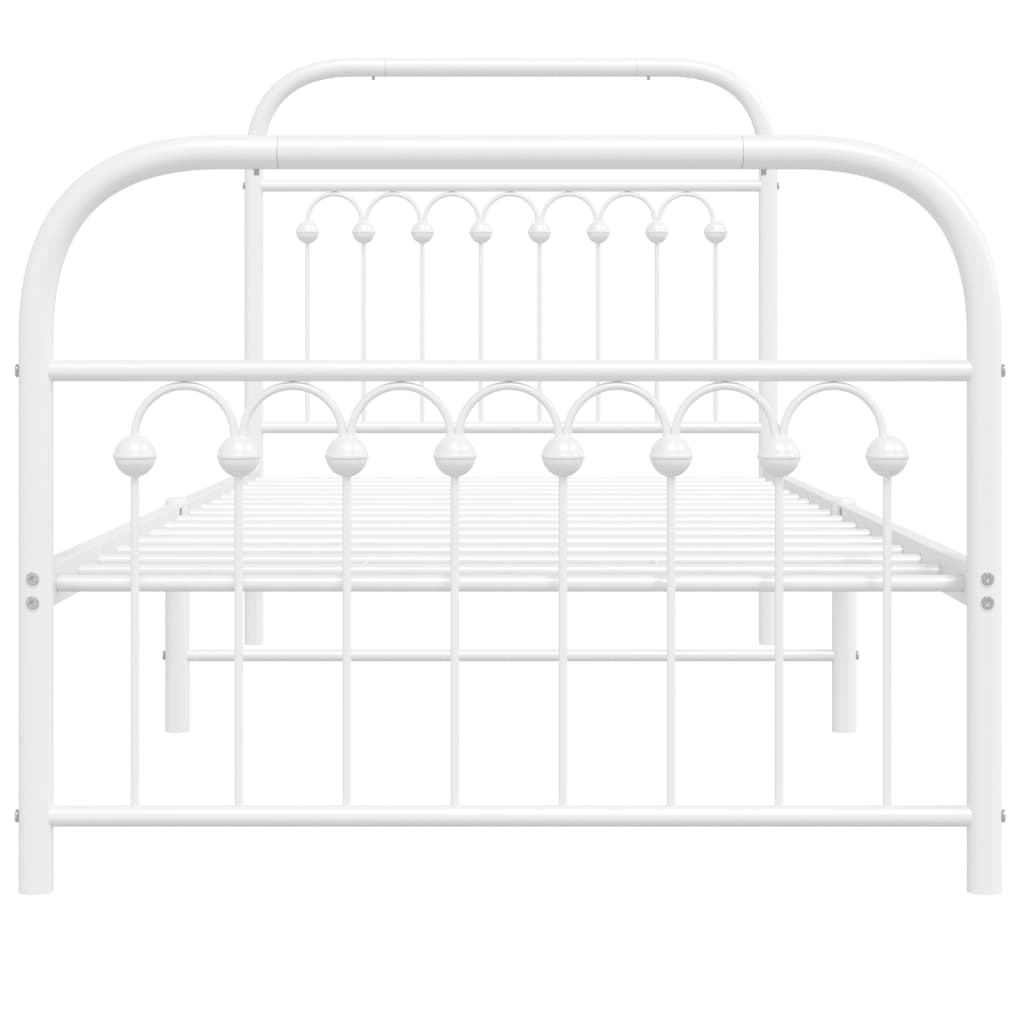 White Metal Bed Frame with Footboard 90x190cm - No Mattress Included